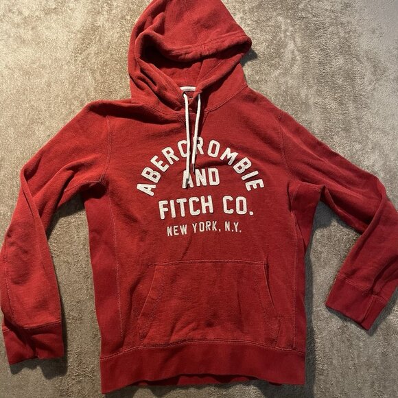 Abercrombie & Fitch Tops - Abercrombie & Fitch Hoodie Womens XS Red Pullover Spellout Sweatshirt Y2K